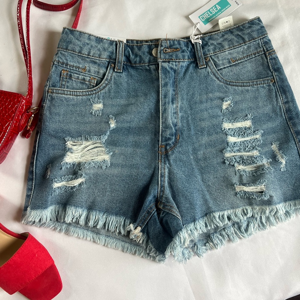 Chelsea Distressed Denim Shorts - Blue